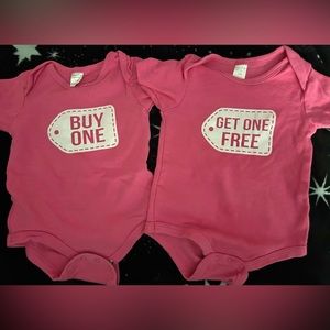 Buy One, Get One Free - Set of 2 Pink Onesies for Twin Girls (3-6 Months)